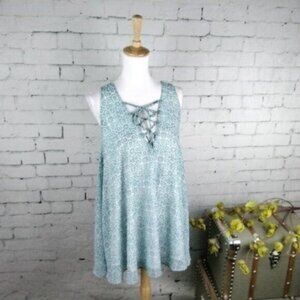Show Me Your Mumu Rancho Mirage Maw Maw Floral Lace Up Tunic Green Size Medium